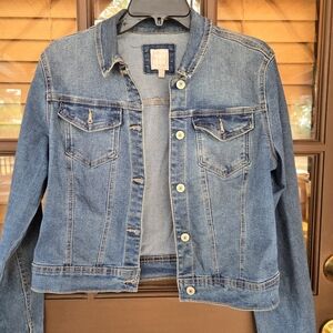 Womens Distressed Denim Jacket Size Large. Button Front